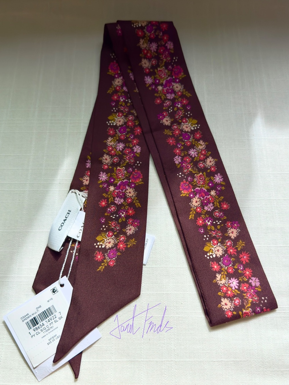 NWT 💐 COACH Posey Cluster Silk Scarf – Brown Multi